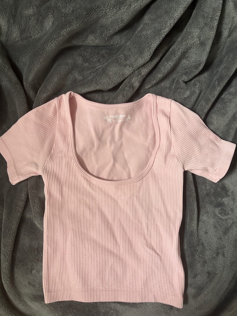 Harlow Light Pink Ribbed Scoop Neck Short Sleeve Top